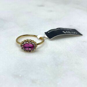 Banana Republic NWT Purple Pink Gemstone Faux Diamond Floral Gold Ring, Size 5